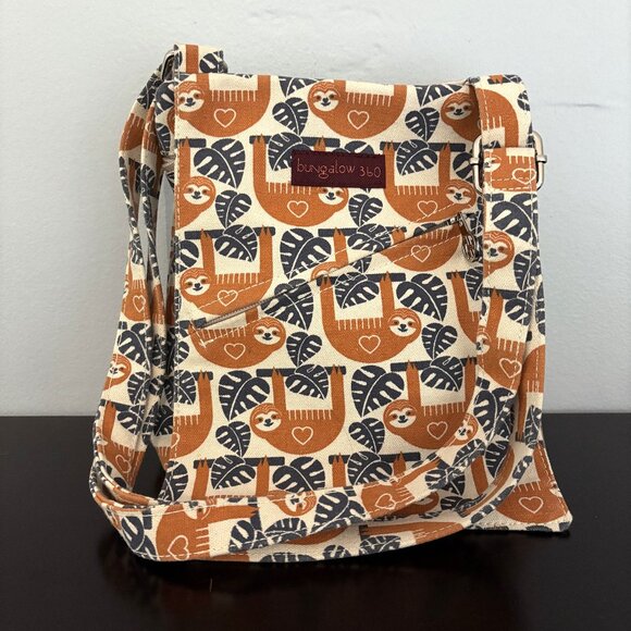 Bungalow 360 Orange & Blue Sloth Small Canvas Messenger Bag - Picture 1 of 13